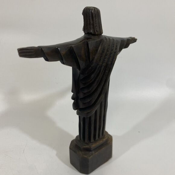 Carved Wood ‘Christ The Redeemer’ 8.75” Vintage Sculpture Figurine, Rio Souvenir - Picture 3 of 11